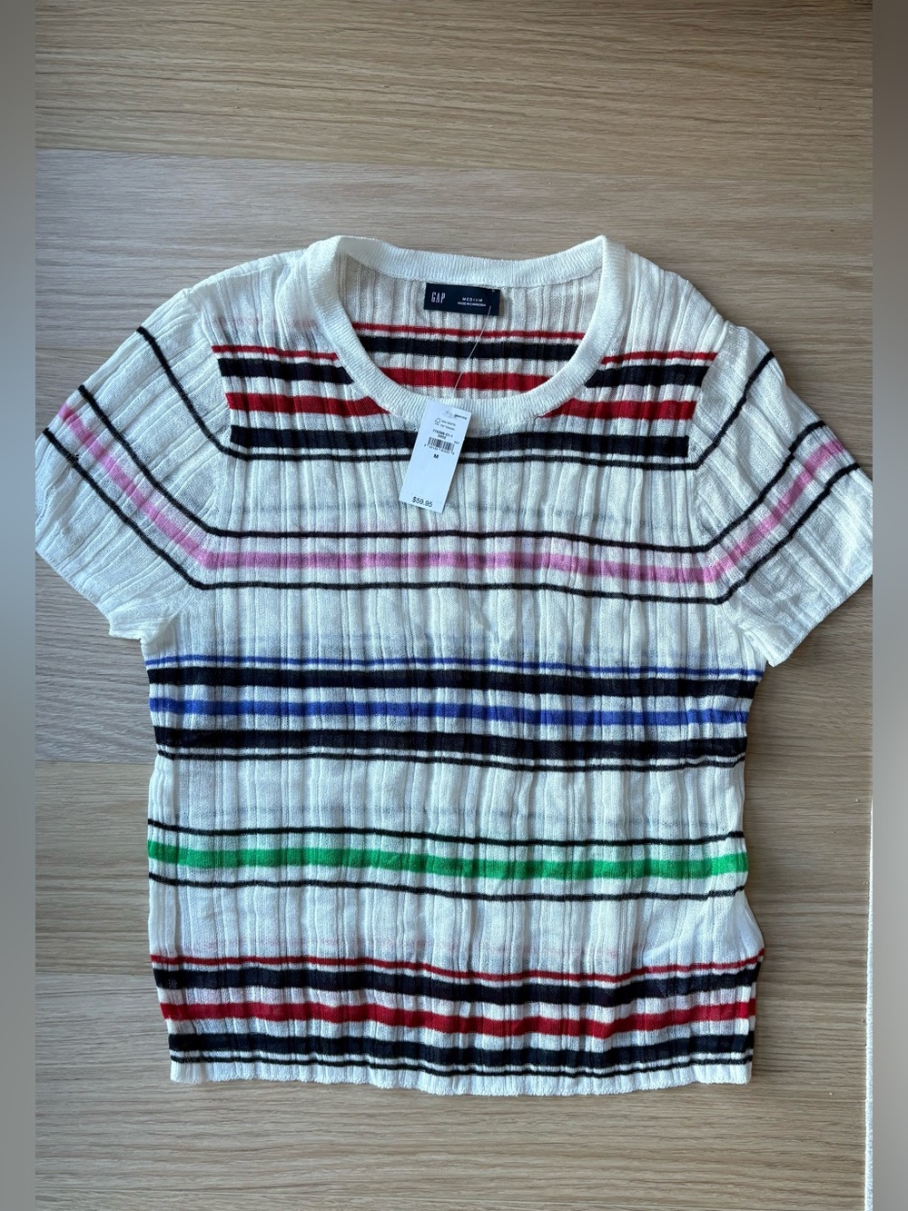 Semi Sheer Ribbed colorful Stripe Tee